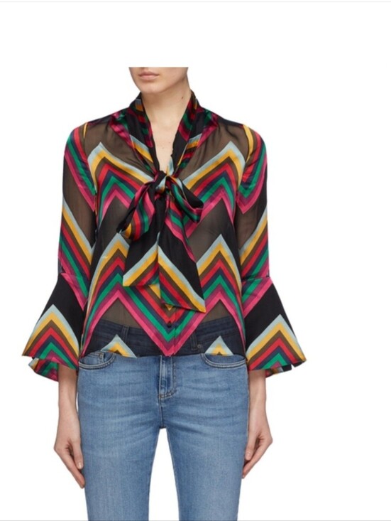 Alice + Olivia Tops - Alice + Olivia Merideth Chevron Tie-Neck Blouse Size XS NWT